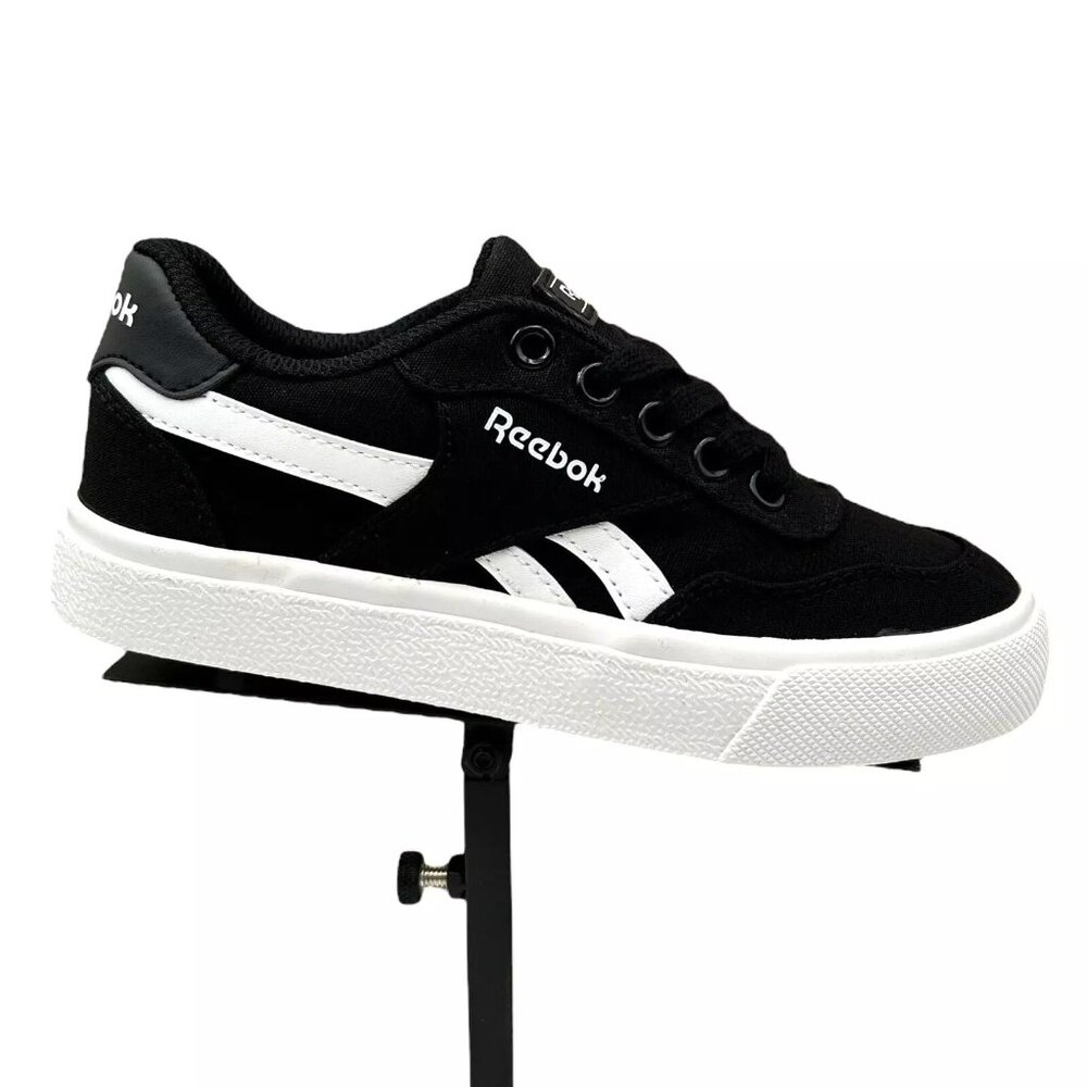 Reebok Little Boys Tech Canvas Casual Sneakers Size 12 Black/White Lace up Shoes